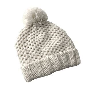 Old Navy Fleece Lined Knit Pom Beanie - White Ivory - 6-12M